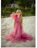 V Neck Dusty Rose Tulle Maxi Flower Girl Dress